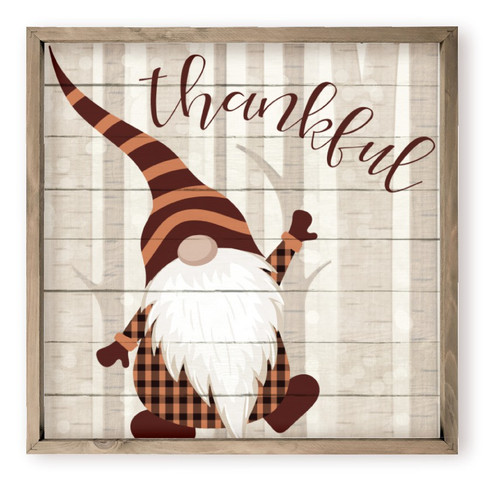 Thankful Fall Gnome Farmhouse Style Wood Wall Decor Sign