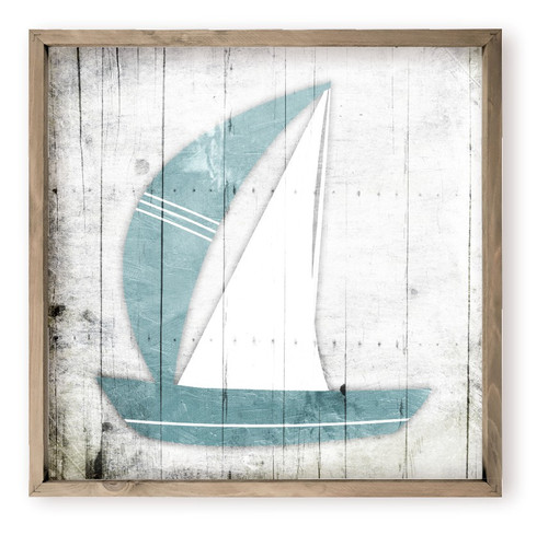 Rustic Whitewashed Sailboat Beach House Style Wood Wall Decor Sign