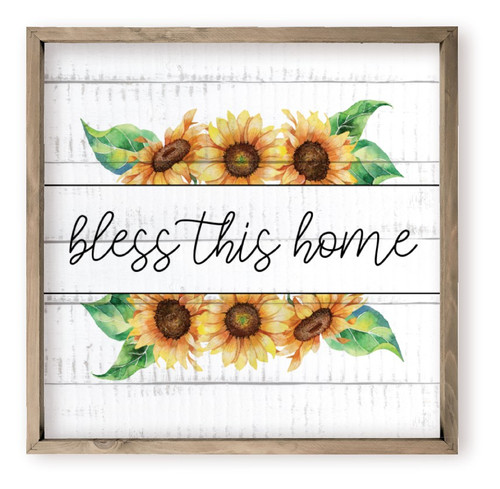 Bless This Home Sunflower Farmhouse Style Wood Wall Decor Sign