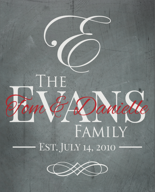 Personalized Printed Wood Family Name Sign With Monogram Initial 16x20