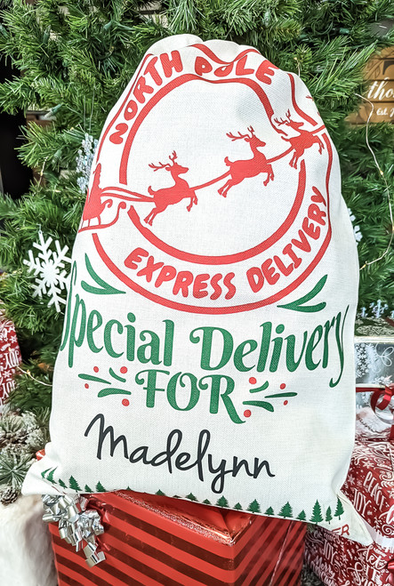 Personalized North Pole Mail Express Delivery Bag | Custom Santa Sack Gift Bag | Choose Your Design