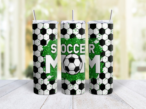 20oz Skinny Tumbler Soccer Mom (Green) - Stainless Steel Double Wall Insulated Cup With Lid And Straw