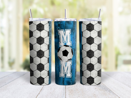 20oz Skinny Tumbler Soccer Mom (Blue) - Stainless Steel Double Wall Insulated Cup With Lid And Straw