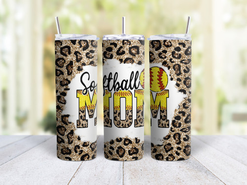 20oz Skinny Tumbler Softball Mom - Stainless Steel Double Wall Insulated Cup With Lid And Straw