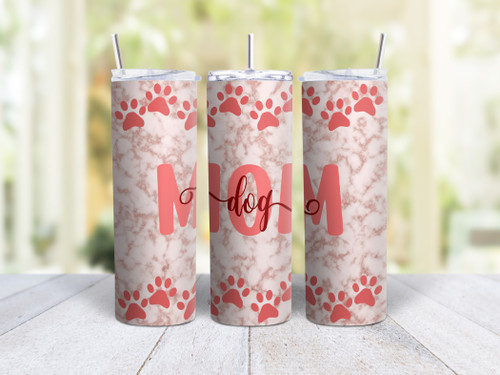 20oz Skinny Tumbler Dog Mom (Pink) - Stainless Steel Double Wall Insulated Cup With Lid And Straw