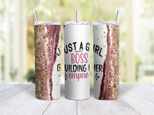 20oz Skinny Tumbler Girl Boss (Glitter) - Stainless Steel Double Wall Insulated Cup With Lid And Straw
