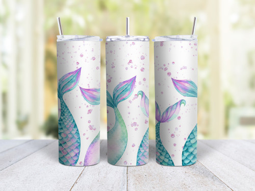20oz Skinny Tumbler Mermaid - Stainless Steel Double Wall Insulated Cup With Lid And Straw