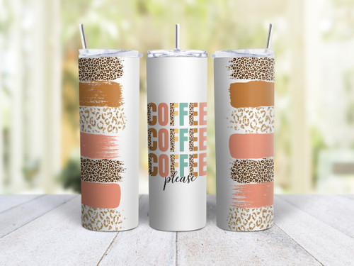 20oz Skinny Tumbler Coffee Please - Stainless Steel Double Wall Insulated Cup With Lid And Straw