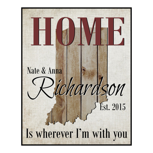 Personalized State Shape Sign Home Is Wherever I'm With You 12x15