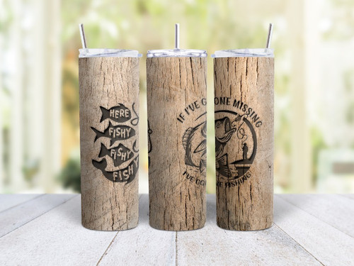 20oz Skinny Tumbler If I've Gone Missing I've Gone Fishing - Stainless Steel Double Wall Insulated Cup With Lid And Straw