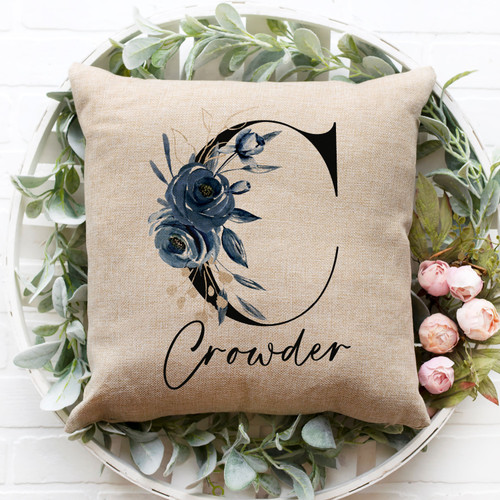 Personalized Printed Floral Monogram Throw Pillow - Custom Cushion Cover with Unique Design for Home Decor