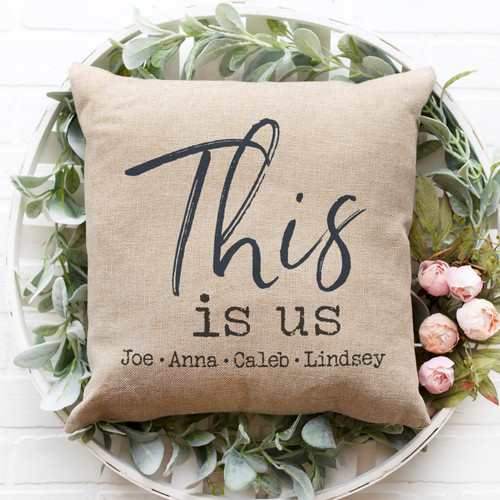 16x16 Personalized Pillow Cover with Custom Name and 'This is Us' Design - Perfect Gift for Couples and Families