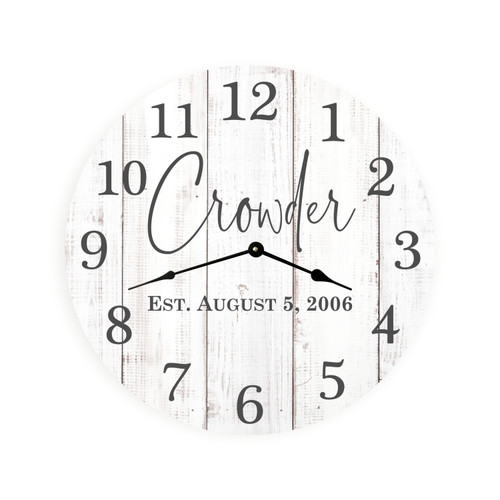 Personalized Clock With Rustic White Background 13" or 18"