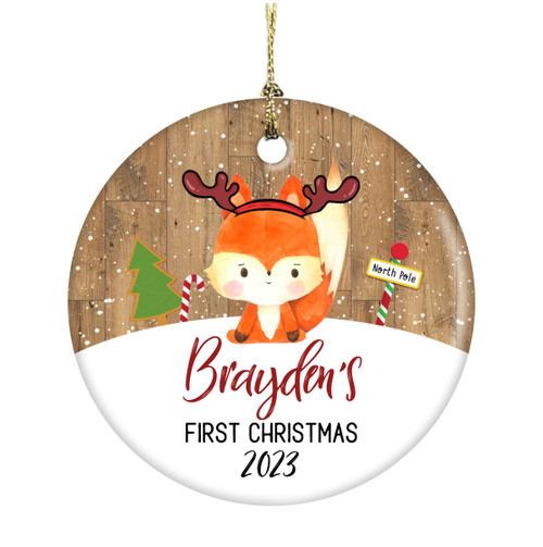 Personalized First Christmas Baby Fox 3 Inch Ceramic Christmas Ornament With Gift Box