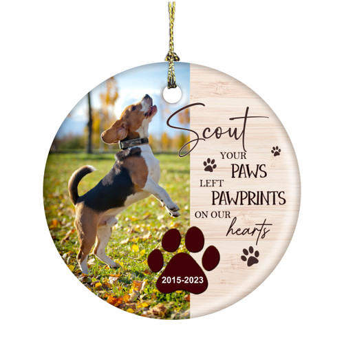 Your Paws Left Pawprints On Our Hearts Personalized Pet Memorial Ornament 3 Inch Ceramic Christmas Ornament With Gift Box