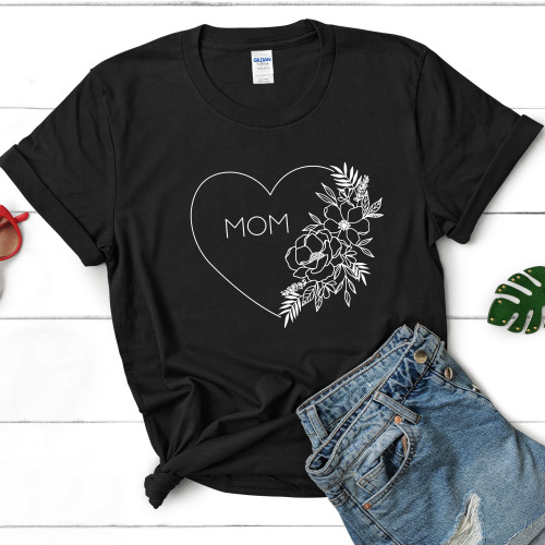  Mom Floral Heart Women's T-Shirt - Mother's Day Gift - Available in 8 Colors