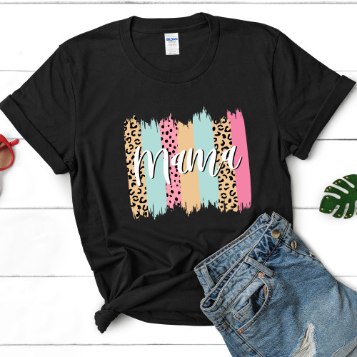 Mama Leopard Print Stripes Women's T-Shirt - Mother's Day Gift - Available In 8 Colors