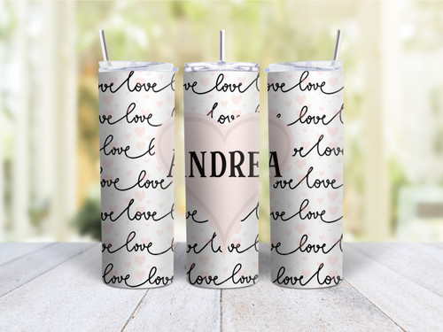20oz Skinny Tumbler Personalized Love With Big Heart - Stainless Steel Double Wall Insulated Cup With Lid And Straw
