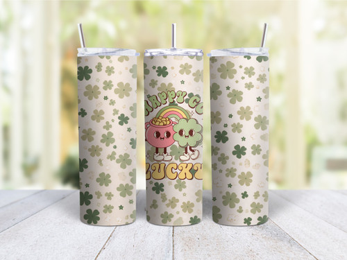 20oz Skinny Tumbler St. Patrick's Day Happy Go Lucky - Stainless Steel Double Wall Insulated Cup With Lid And Straw
