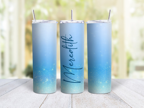 20oz Skinny Tumbler Personalized Faded Glitter Colors - Stainless Steel Double Wall Insulated Cup With Lid And Straw