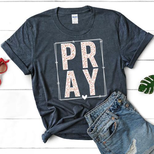 Leopard Print 'Pray' Soft Cotton T-Shirt - Stylish Tee For Faithful Fashion