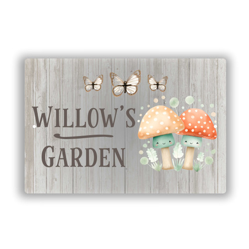 Personalized Spring Garden With Mushrooms Mountable Aluminum Composite Outdoor Sign 8x12