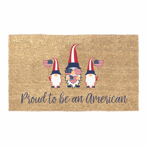 Proud To Be An American With Gnome Design Coir Coconut Husk Doormat 18x30