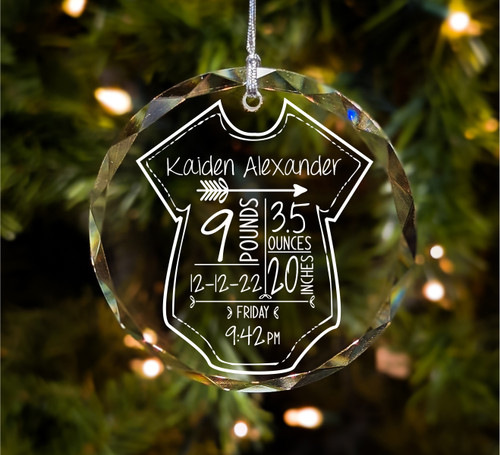 Newborn Baby Announcement With Birth Information Onesie Personalized 3 Inch Crystal Christmas Ornament With Gift Box