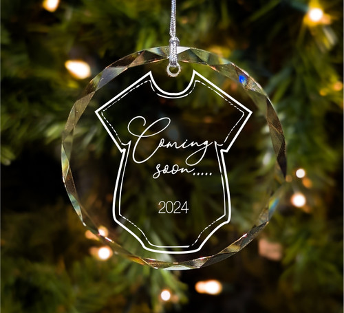 Coming Soon Newborn Baby Announcement Onesie Personalized 3 Inch Crystal Christmas Ornament With Gift Box