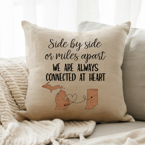 Personalized Side By Side Or Miles Apart State Shapes Pillow Cover - Unique Home Decor Gift For Friends Or Family That Are Far From Home