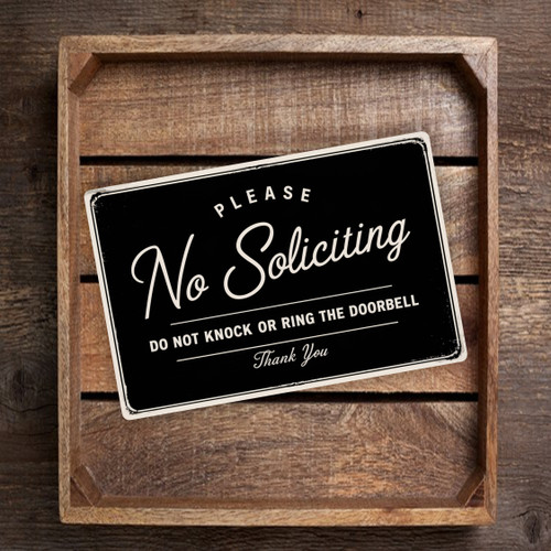 Vintage Style No Soliciting Sign - Black And White Design - Durable Indoor/Outdoor Signage