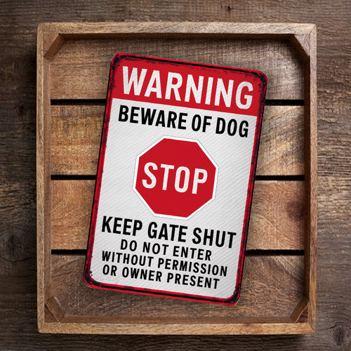 Warning Sign For Gates And Fences "Warning Stop Keep Gate Shut" Sign - Red And White 8"x 12" Durable And Easy To Install