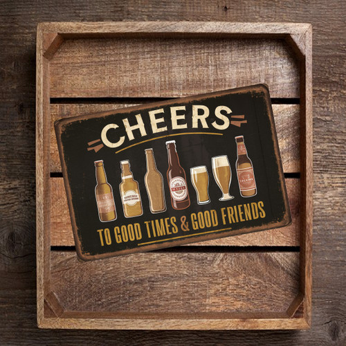 Vintage-Style "Cheers" Beer Sign - Rustic Metal Wall Decor With Beer Bottles & Glasses Illustration - Perfect For Bars And Home Celebrations