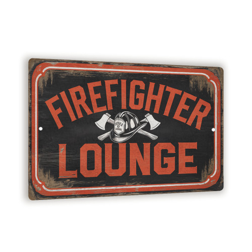 Firefighter Lounge Vintage Metal Sign – Rustic Fire Helmet And Axes Wall Decor – Firefighter Gift For Home Bar, Garage, Or Station 8x12