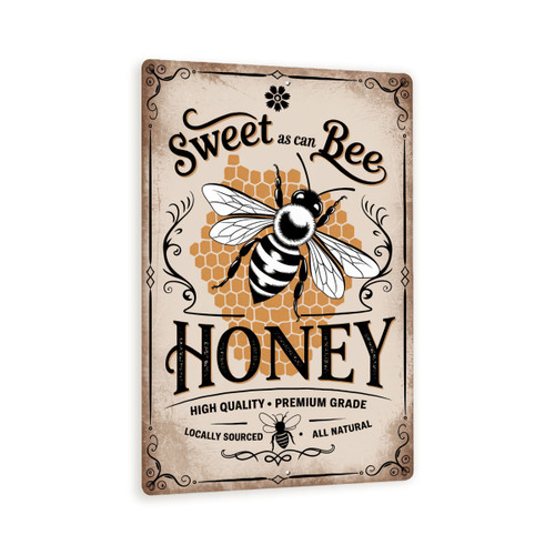 Sweet As Can Bee Honey Sign – Vintage-Style Metal Wall Art With Honeycomb, Bee & Rustic Label, Locally Sourced Decor 8x12