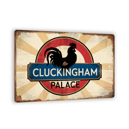 Cluckingham Palace Sign – Vintage Chicken Coop Decor, Retro Rooster Metal Farm Sign For Barn Or Hen House 8x12
