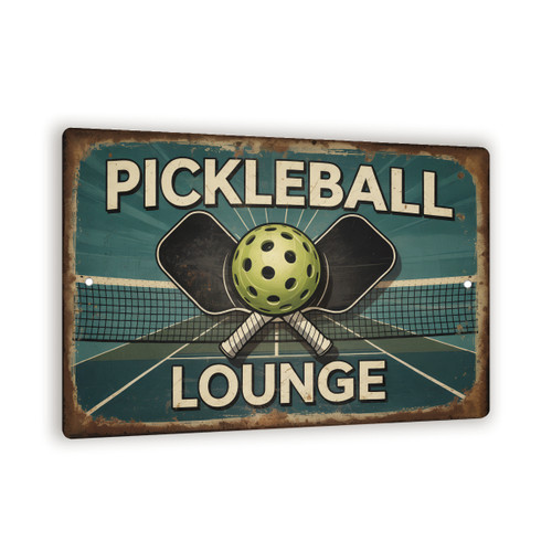 Vintage “Pickleball Lounge” Metal Sign – Retro Sports Wall Art With Court And Paddle Design, Rustic Game Room Or Clubhouse Decor 8x12