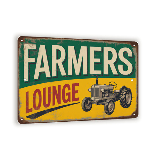 Vintage “Farmers Lounge” Metal Sign – Retro Tractor Wall Art With Green And Yellow Rustic Design, Farmhouse Garage Or Barn Decor 8x12