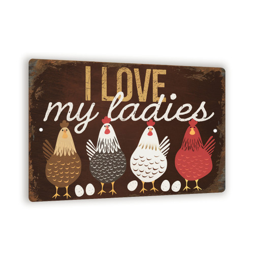 Vintage “I Love My Ladies” Chicken Sign – Rustic Farmhouse Metal Wall Art With Whimsical Hens And Eggs, Country Coop Or Kitchen Decor 8x12