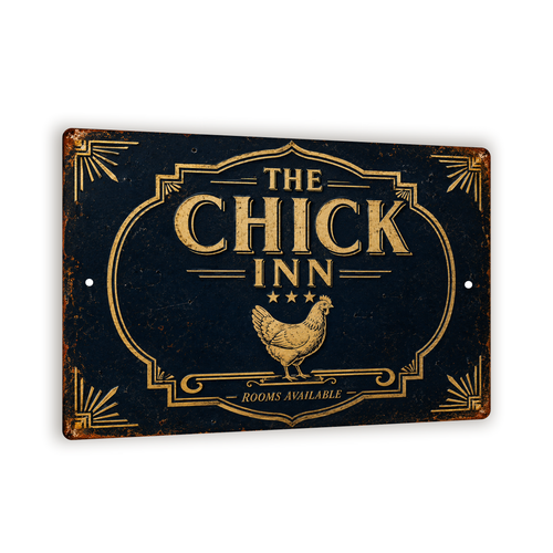 The Chick Inn Sign, Funny Hotel-style Chicken Coop Wall Decor, 8x12 Metal