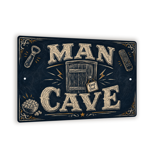 Man Cave Sign, Slate Chalkboard-style Wall Decor, 8x12 Metal