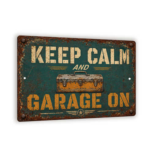Keep Calm and Garage On Sign, Garage Wall Decor, 8x12 Metal