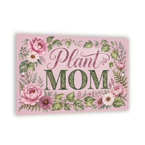 Plant Mom Sign, Botanical Garden Wall Decor, 8x12 Metal