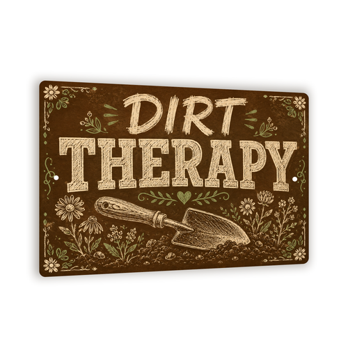 Dirt Therapy Sign, Earthy Garden Wall Decor, 8x12 Metal