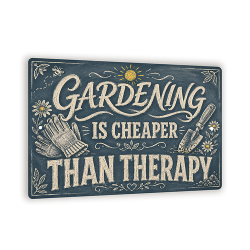 Gardening Is Cheaper Than Therapy Sign, Garden Wall Decor, 8x12 Metal