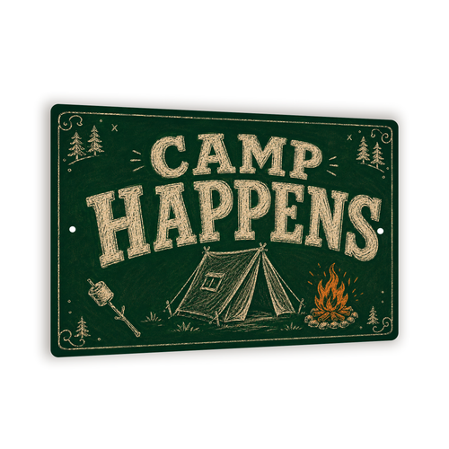 Camp Happens Sign, Funny Camp Wall Decor, 8x12 Metal