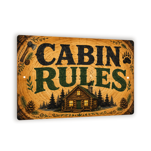 Cabin Rules Sign, Rustic Lodge Rules Wall Decor, 8x12 Metal