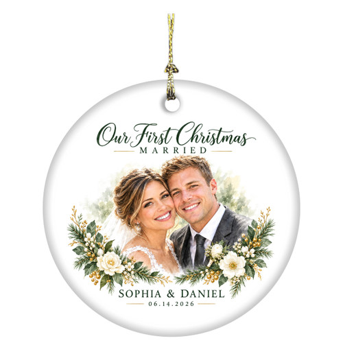 Personalized Our First Christmas Married Ornament from Your Photo - Custom Newlywed Couple Keepsake with Names