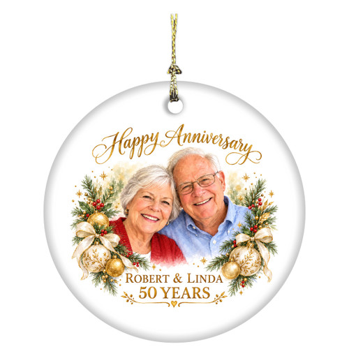 Personalized Anniversary Ornament from Your Photo - Custom Couple Keepsake with Names & Years Together