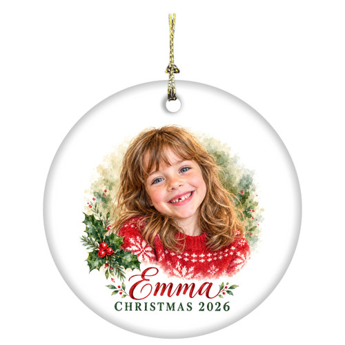 Personalized Yearly Christmas Ornament from Your Photo - Custom Child Portrait Keepsake, Collect One Every Year - 3" Round Ceramic Keepsake with Gift Box